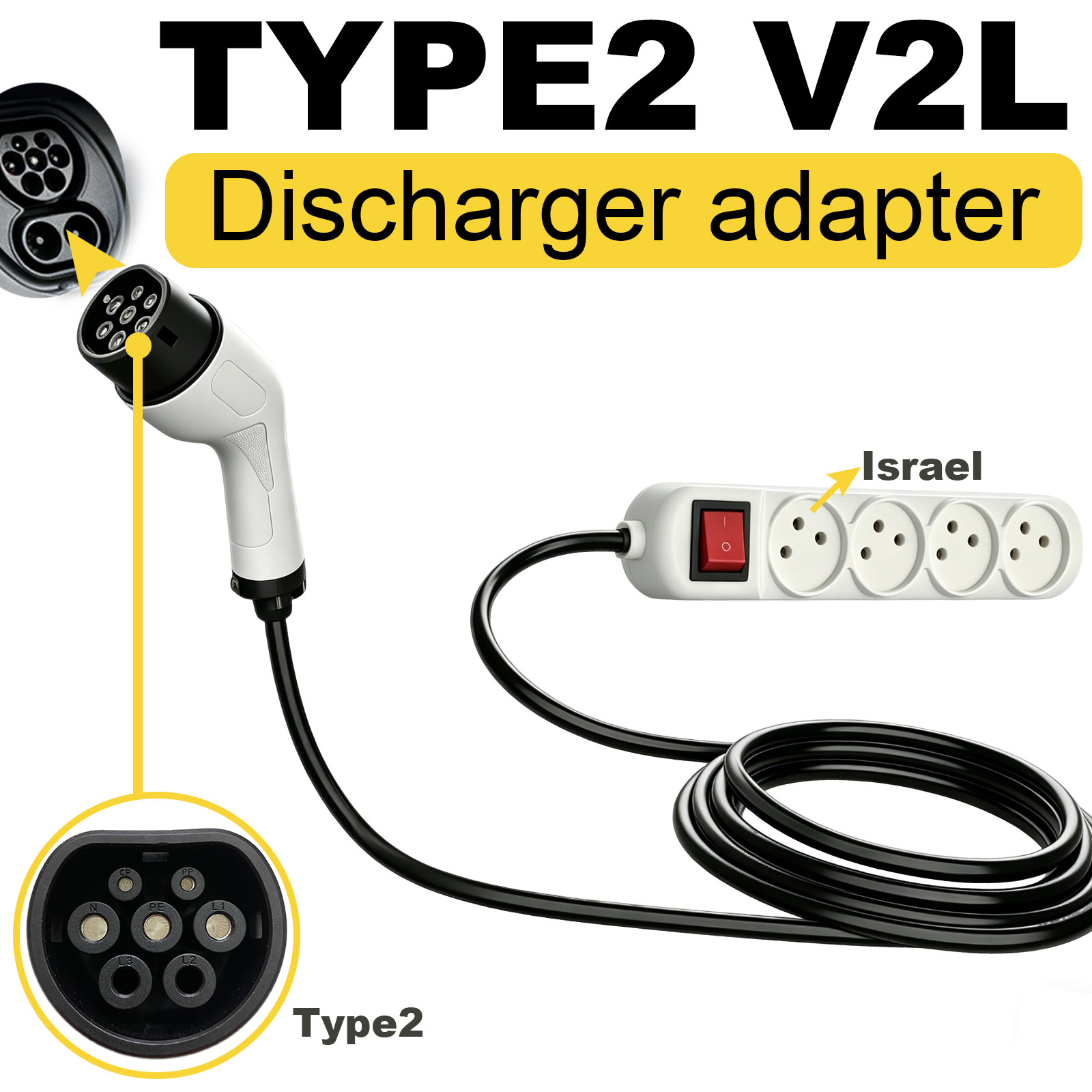 Outdoor Power Hub - Type2 V2L Discharge Adapter Israel Socket
