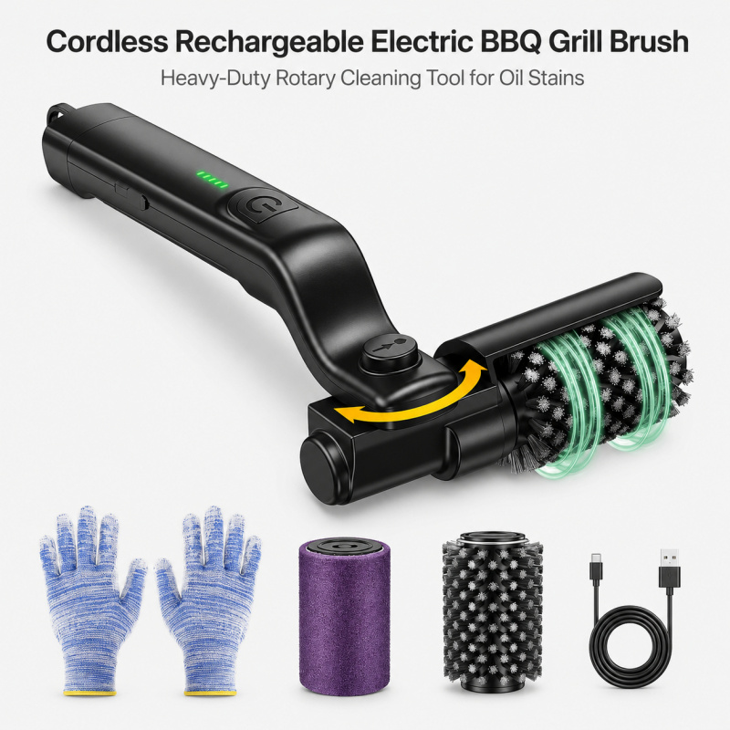Outdoor Power Brush - Cordless Rechargeable Electric BBQ Grill Brush