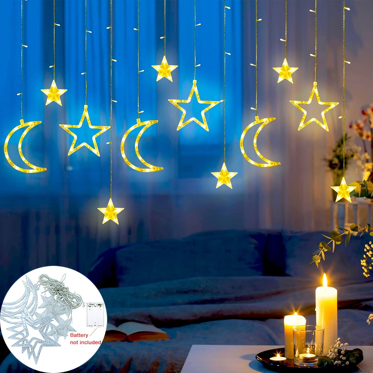 3.5m Star Moon LED Curtain Str - Outdoor Power For Xmas Lights review and price