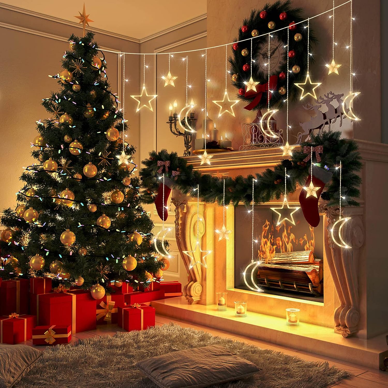3.5m Star Moon LED Curtain Str - Outdoor Power For Xmas Lights review and price
